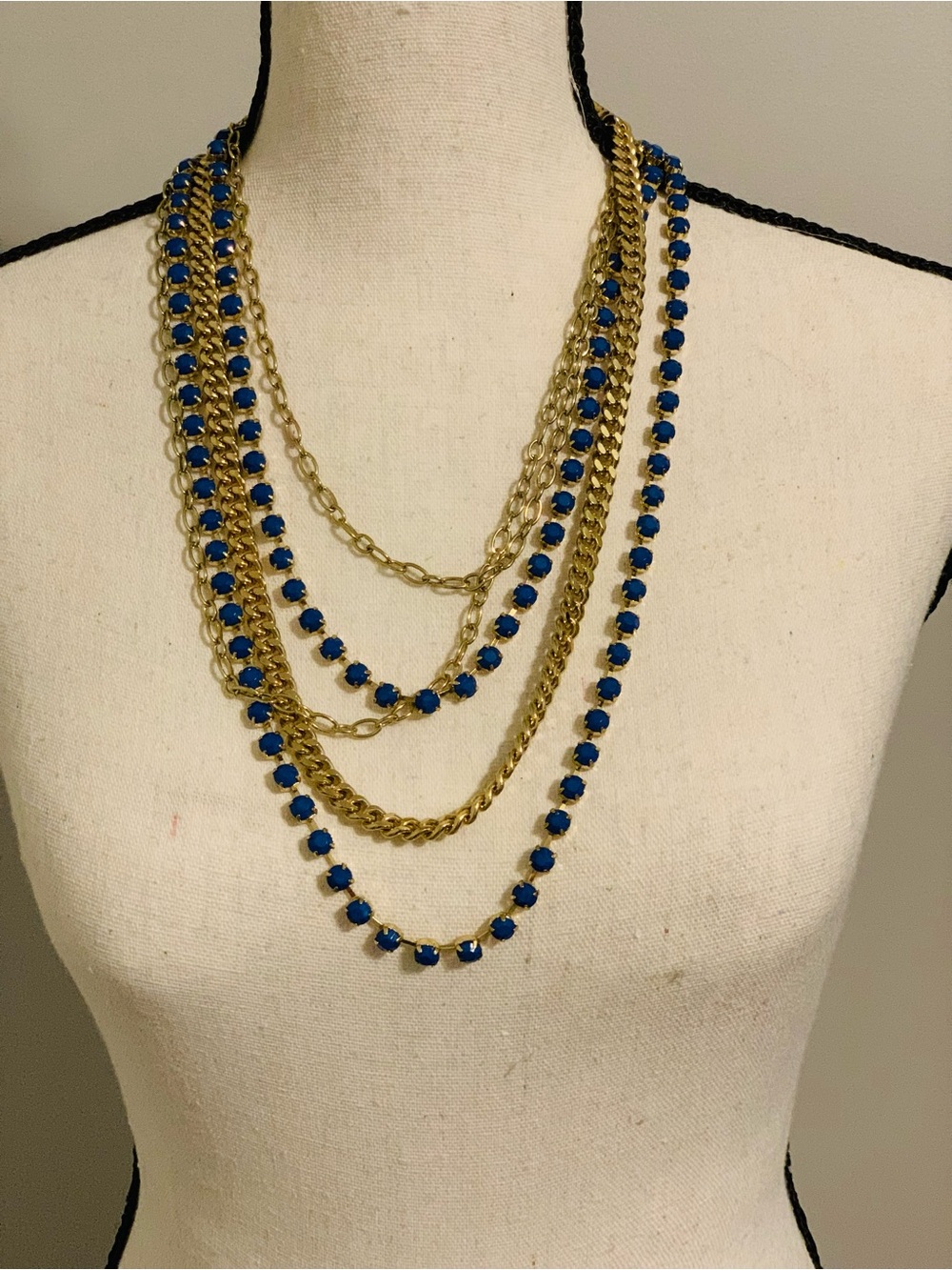 Lydell NYC - Gold Multi-Strand Necklace with Blue Beads - Women Jewelry